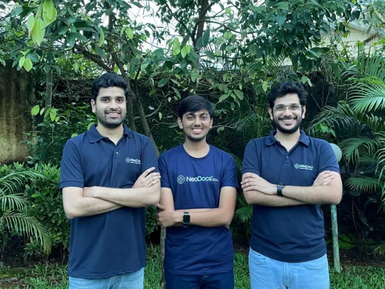 Neodocs founders with a health test kit, representing their seed funding for global expansion