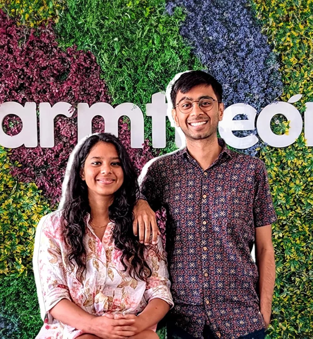 Farmtheory founders Arpit Agarwal and Sakshi Agarwal with the agritech startup's produce supply chain