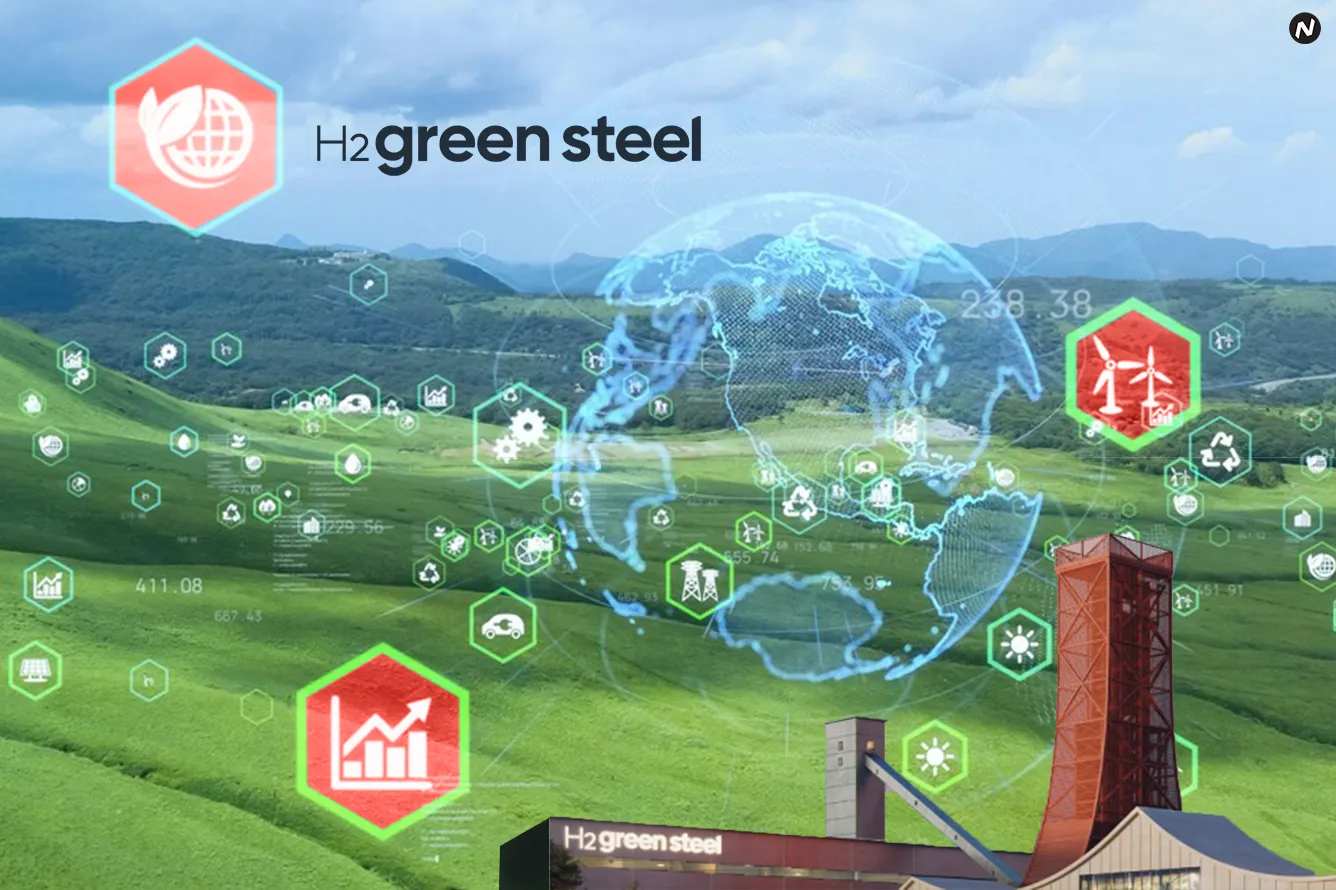 Climate tech investment chart showing $8.1 billion raised in Q1, with H2 Green Steel plant development