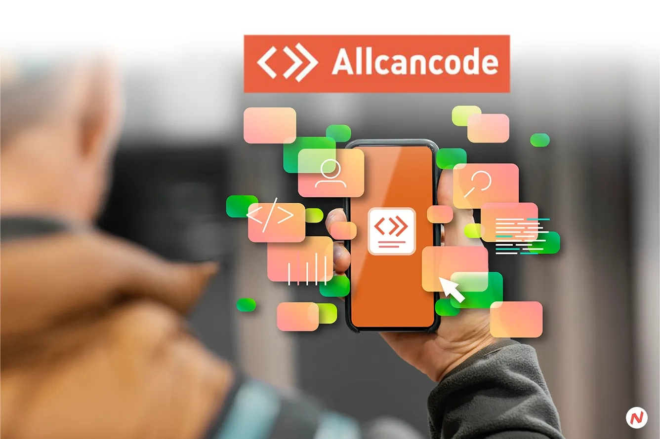Allcancode platform interface showing low-code web and mobile application development