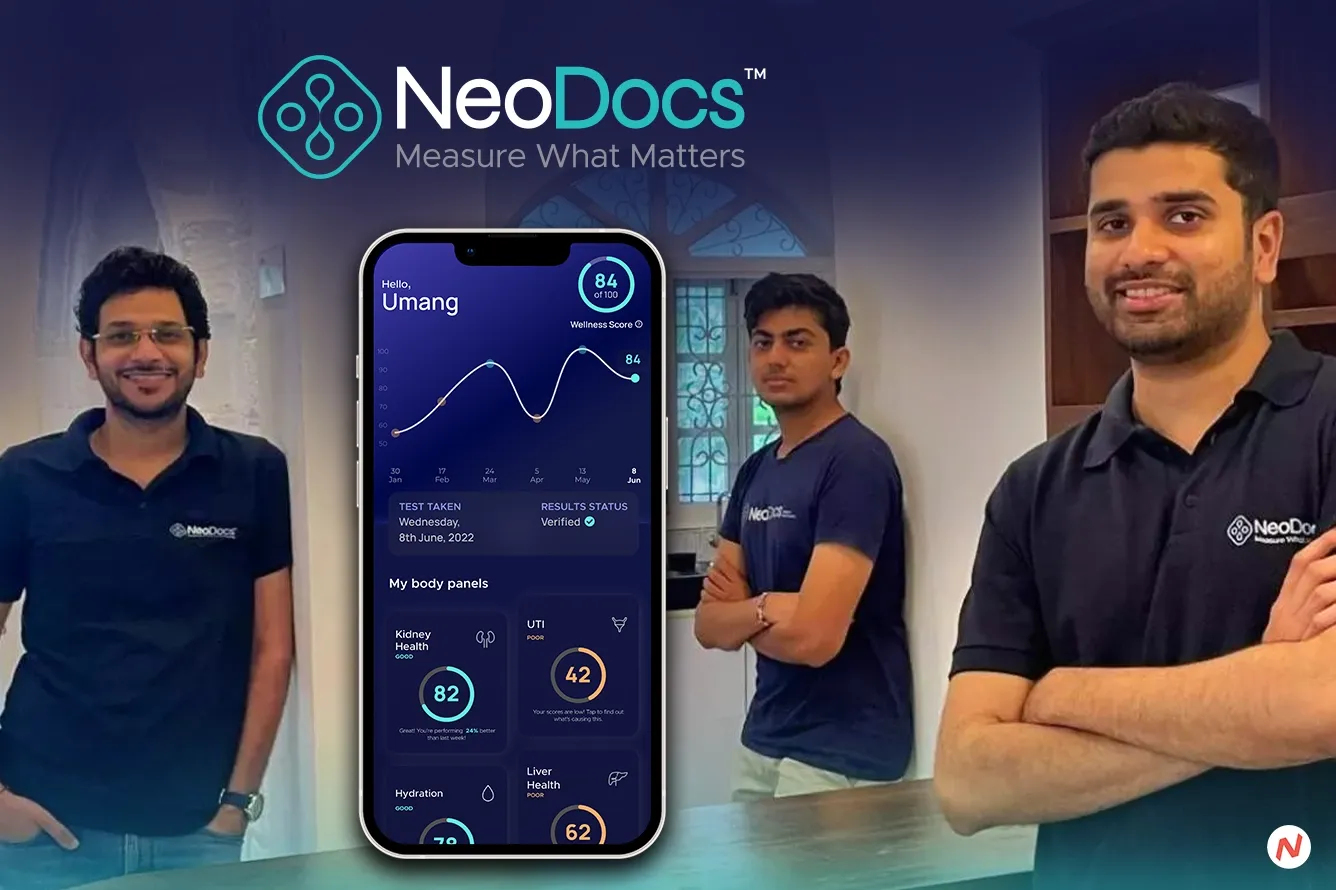 Neodocs app interface showing smartphone-based lab test results