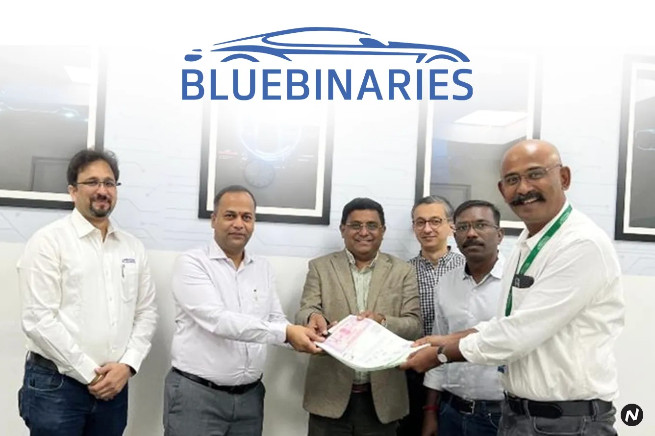 BlueBinaries mobility engineering company logo with funding announcement from Anicut Capital
