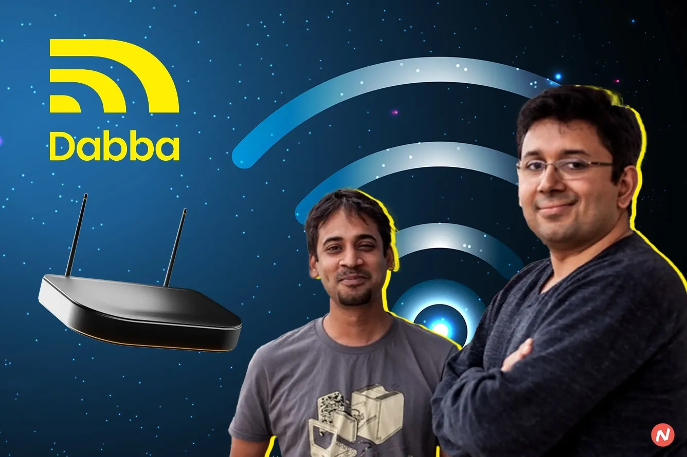 WiFi Dabba's founders Karam Lakshman and Shubhendu Sharma with a Raspberry Pi hotspot