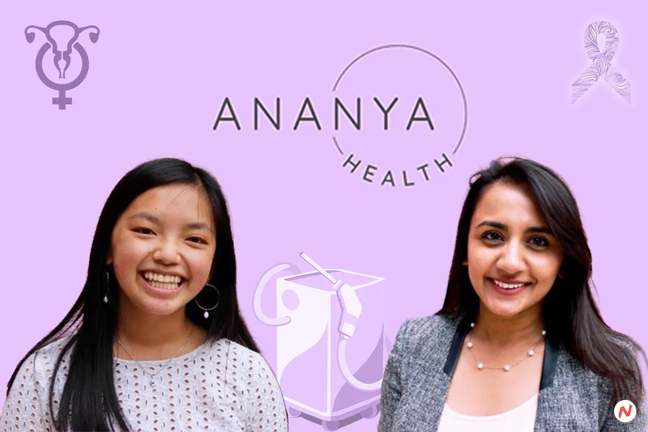 Ananya Health founders Anu Parvatiyar and Julie Yip with their portable cryotherapy device for cervical cancer screening