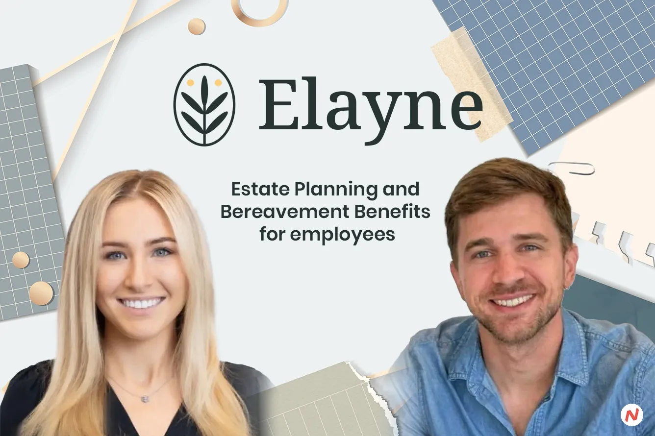 Elayne founder Adria Ferrier and Jake Grafenstein with the company's benefits platform for legacy planning and estate settlem
