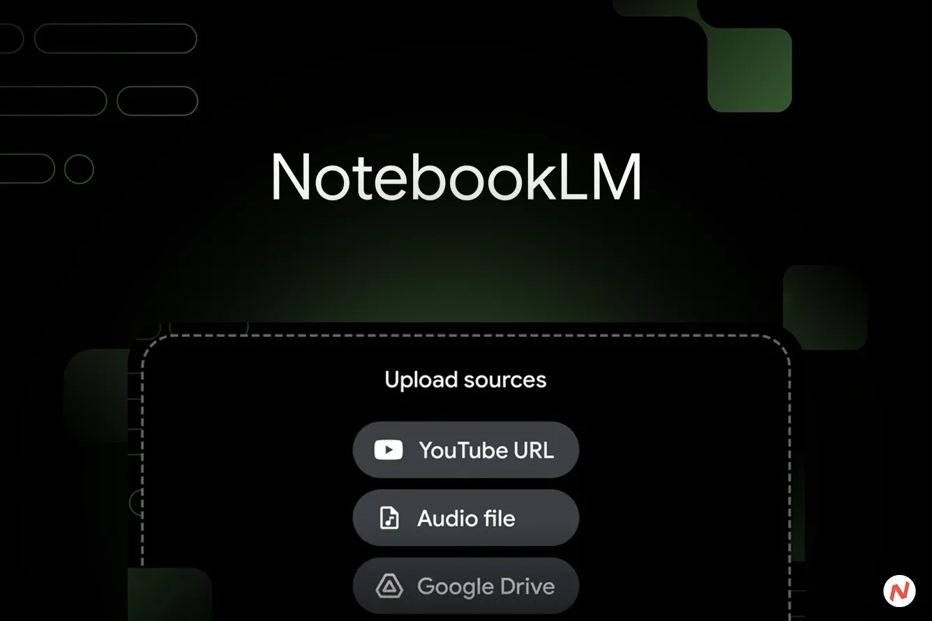 Google NotebookLM interface showing YouTube video and audio file upload for AI-powered summaries and sharable discussions