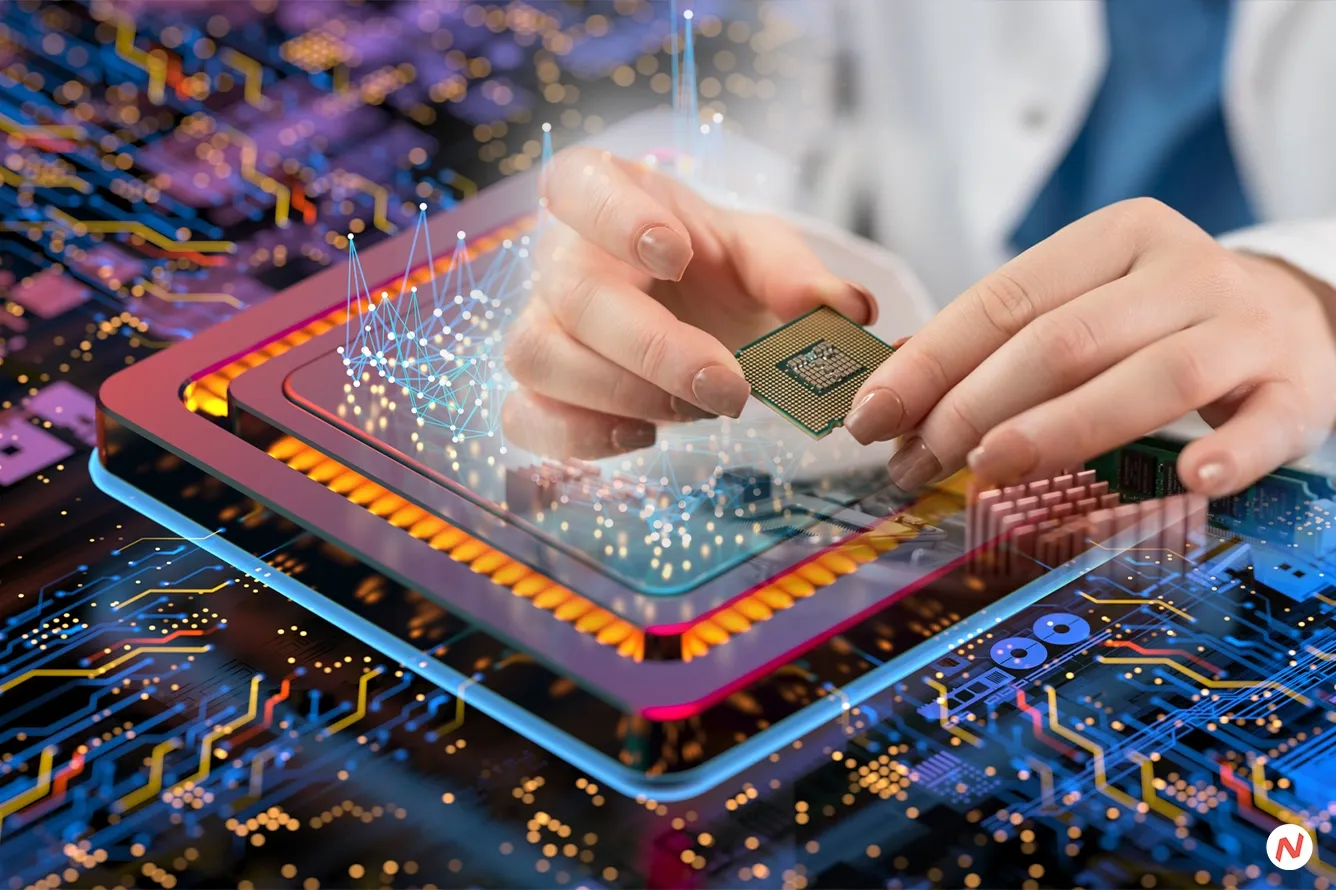 Photograph of semiconductor wafer fabrication facility, representing the global chip industry supply chain
