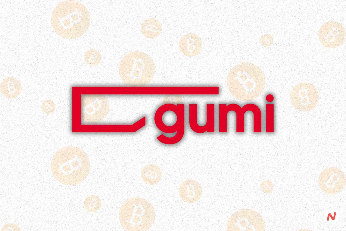 Gumi Inc. logo alongside a Bitcoin graphic representing its ¥1 billion cryptocurrency purchase for Web3 expansion