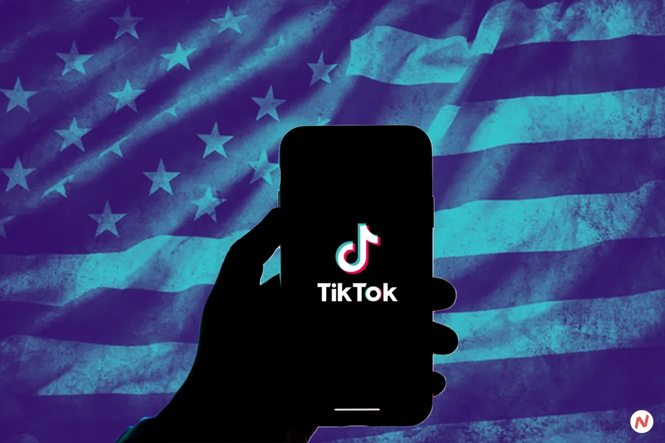 Logos of Amazon, Microsoft, Oracle, and TikTok on a digital background representing U.S. acquisition talks