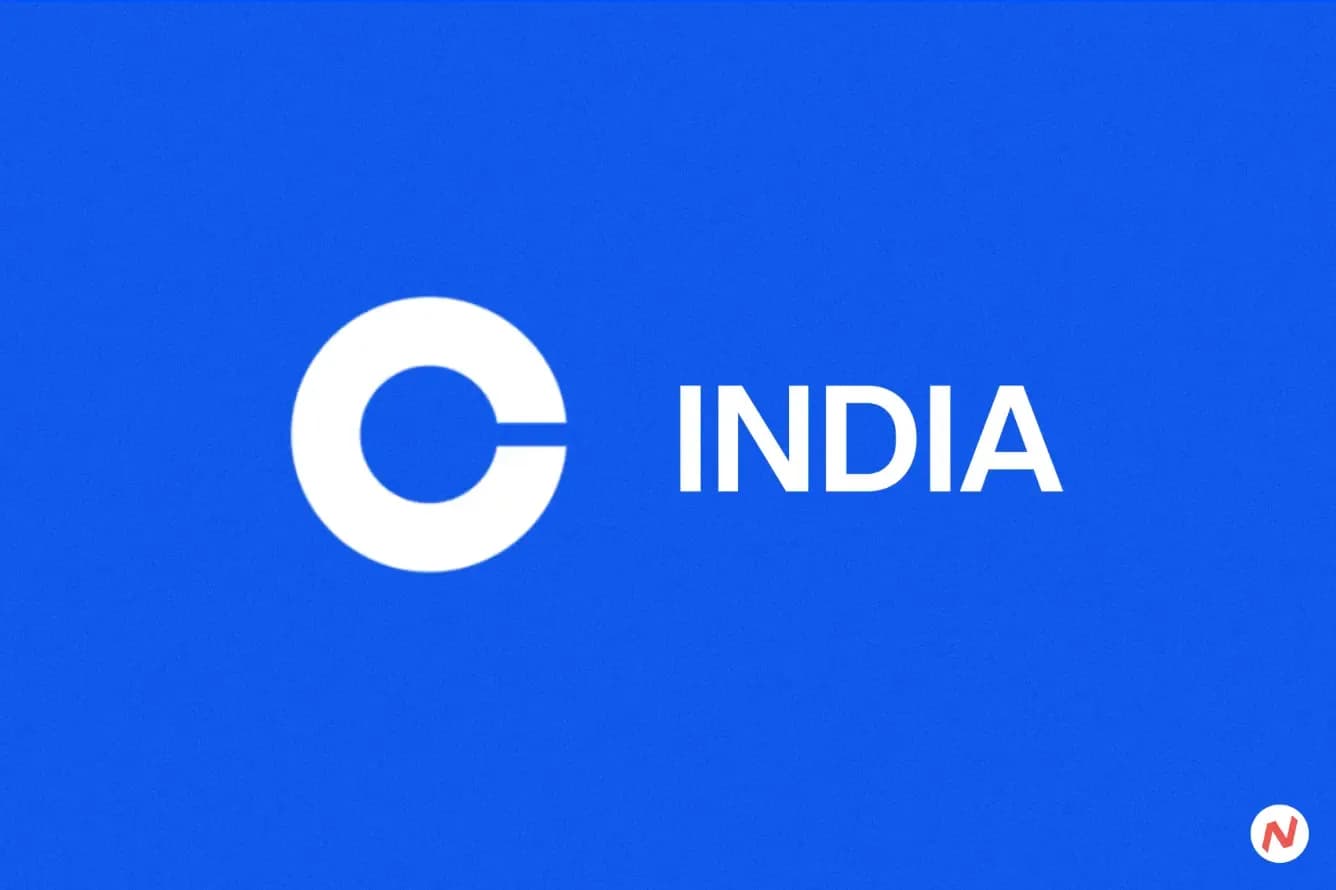 Coinbase logo and text: registered with India's Financial Intelligence Unit for crypto trading expansion