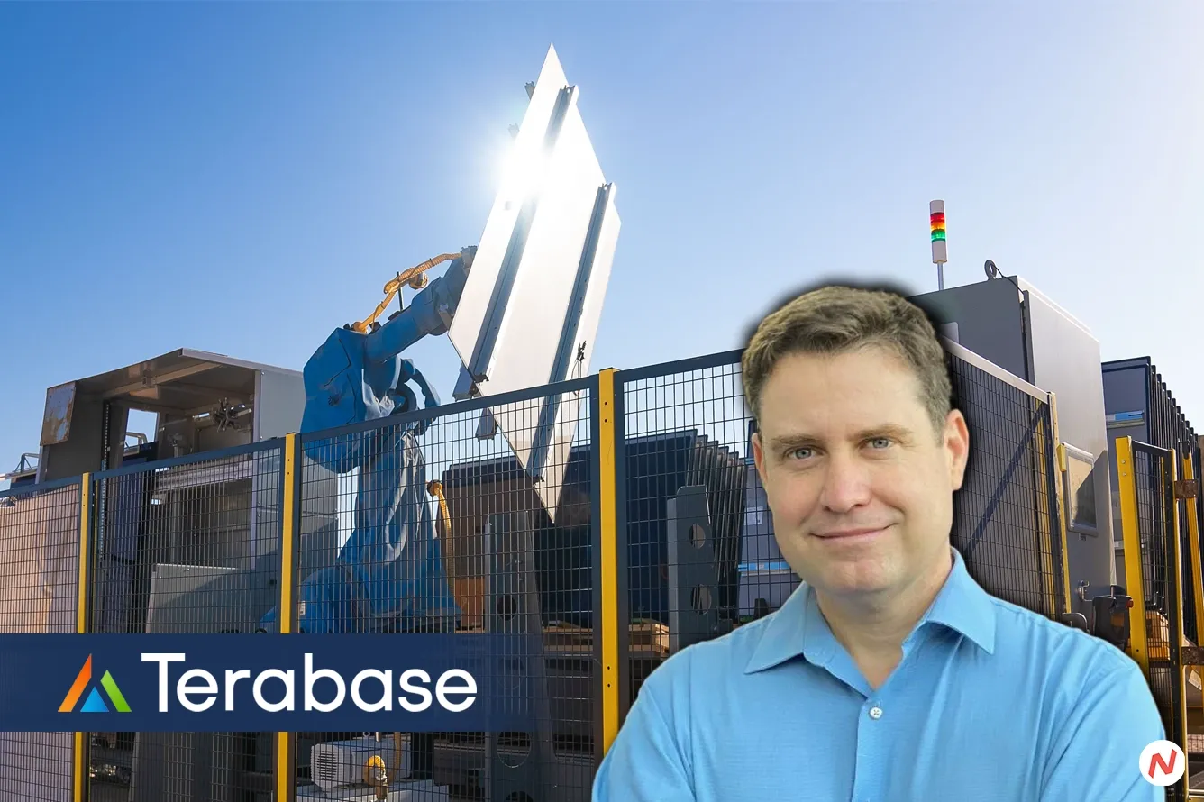 Terabase Energy logo or illustration of its robotics-assisted solar plant construction technology, Terafab.