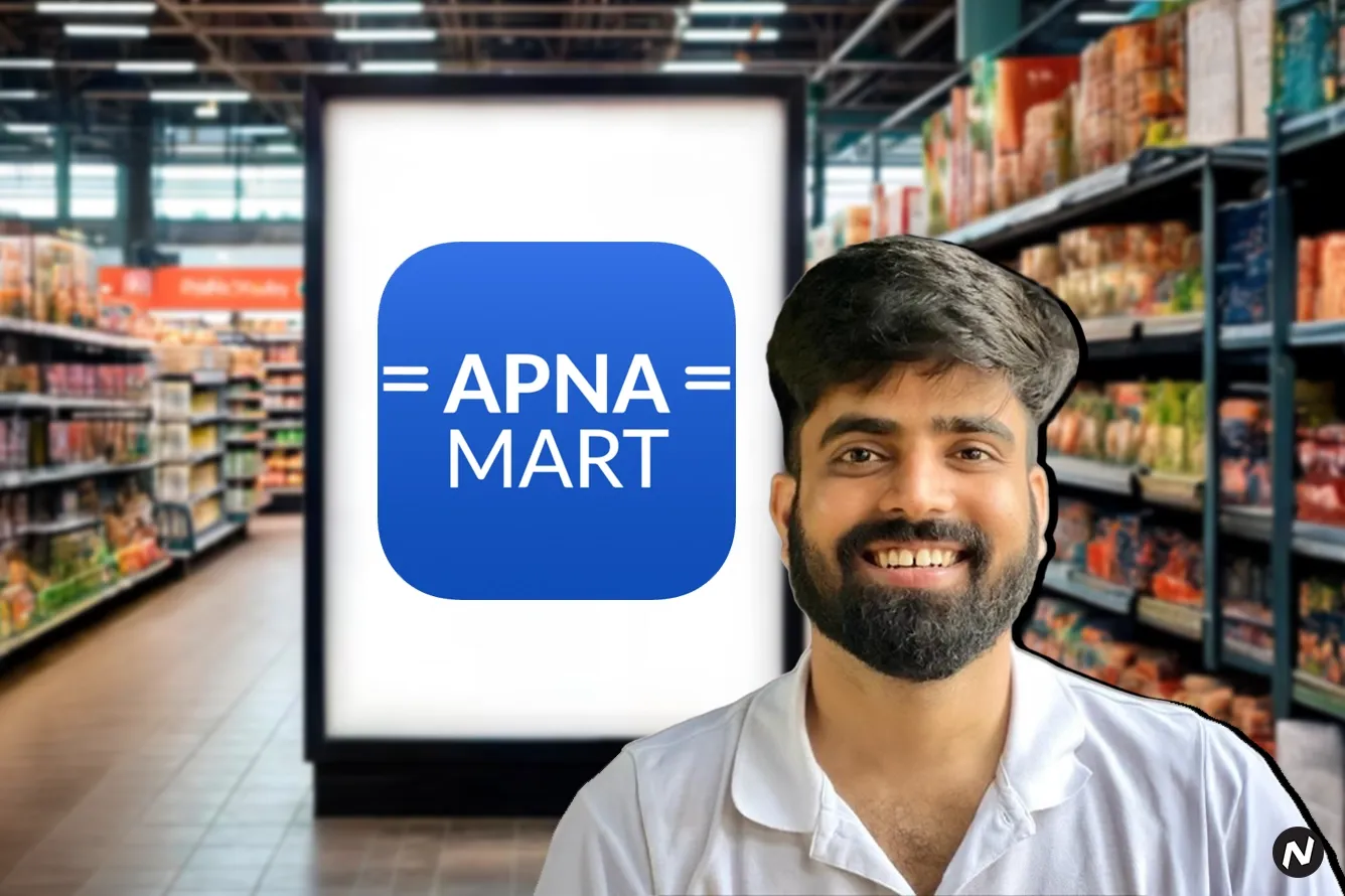 Apna Mart co-founders Abhishek Singh and Chetan Garr at the franchise-led omnichannel grocery chain