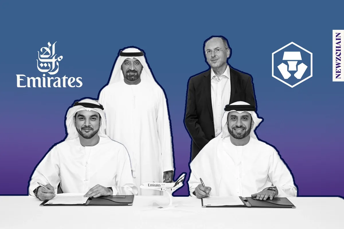 Emirates airline and Crypto.com logo partnership for crypto payments