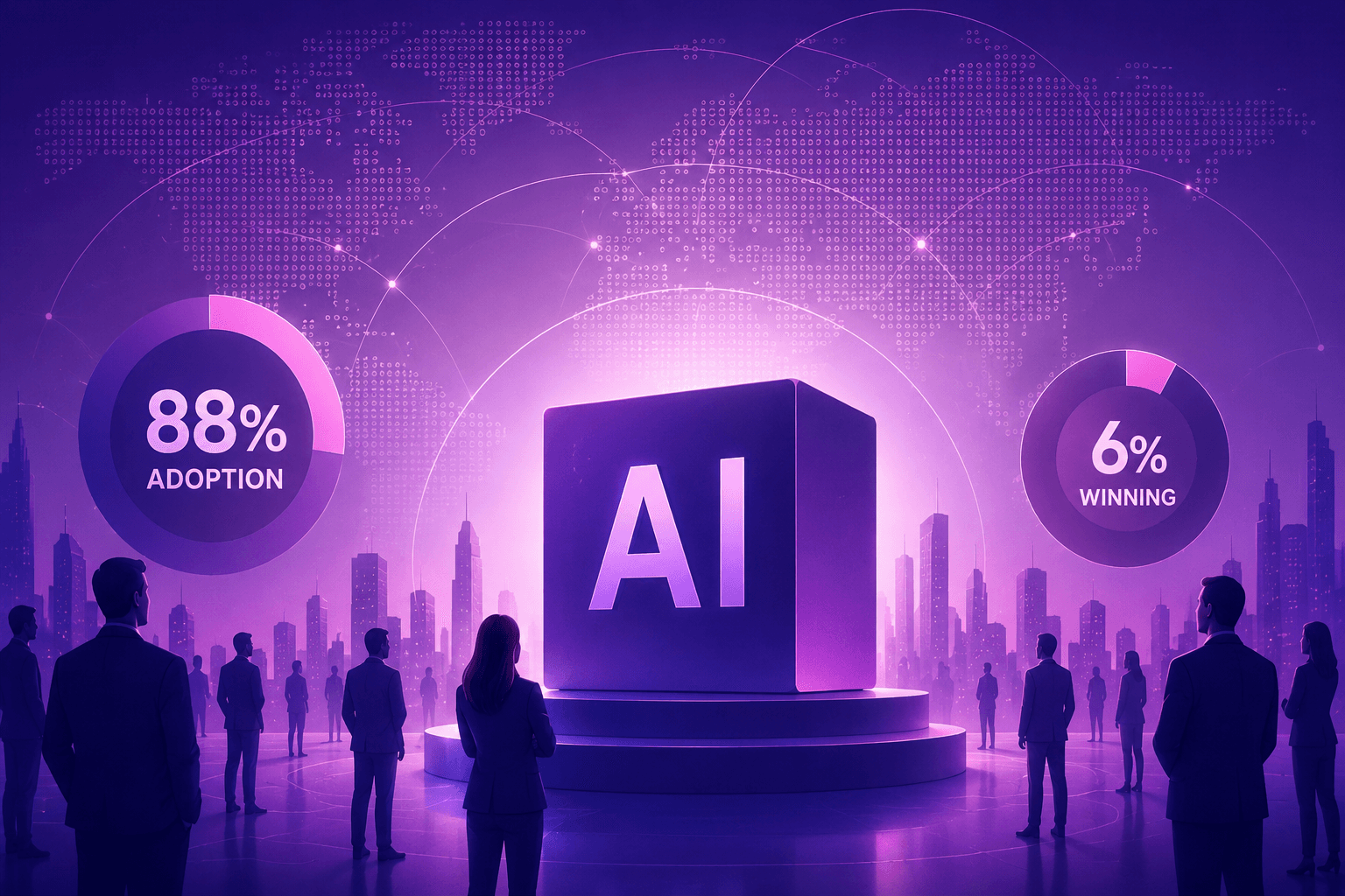 McKinsey State of AI 2025 report cover showing 88% adoption rate and 6% high-performer cohort