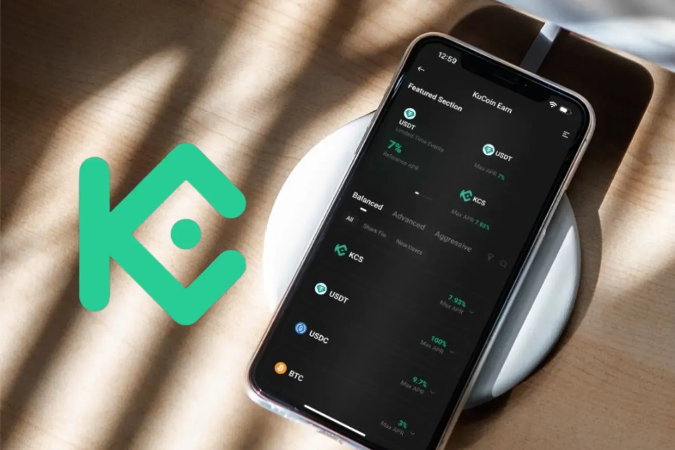 KuCoin logo and text, the first FIU-compliant global crypto exchange in India