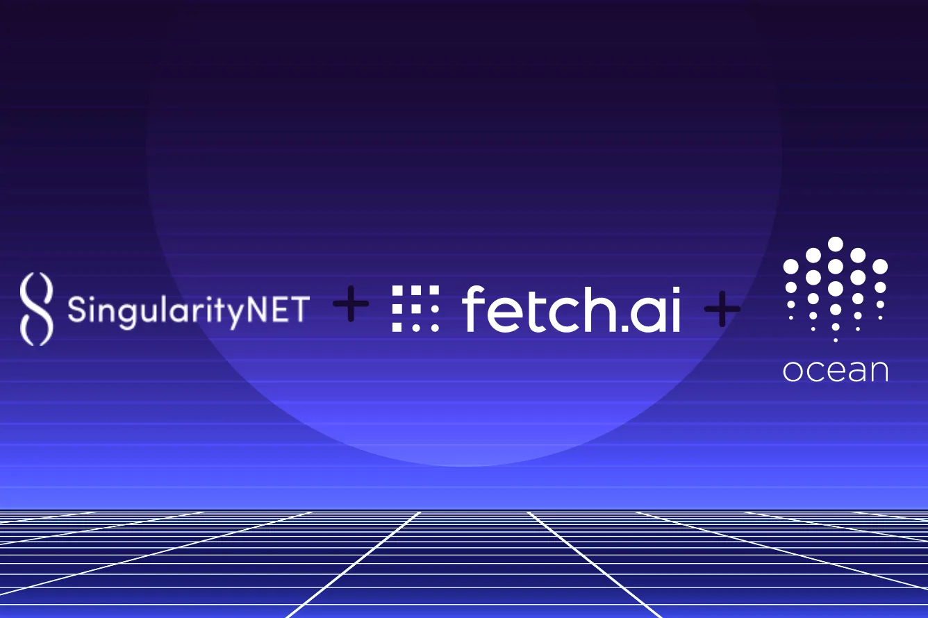 SingularityNet, Fetch.ai, and Ocean Protocol logos in discussion about a $7.5 billion ASI token merger