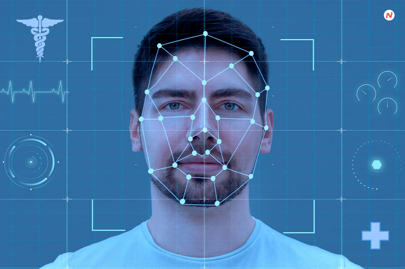 Screenshot of AI smartphone app analyzing facial symmetry for stroke detection in a paramedic setting
