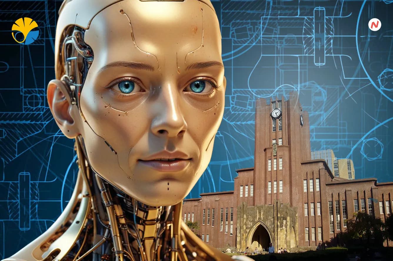 University of Tokyo researcher's lab-grown living skin attached to a humanoid robot face using V-shaped perforations