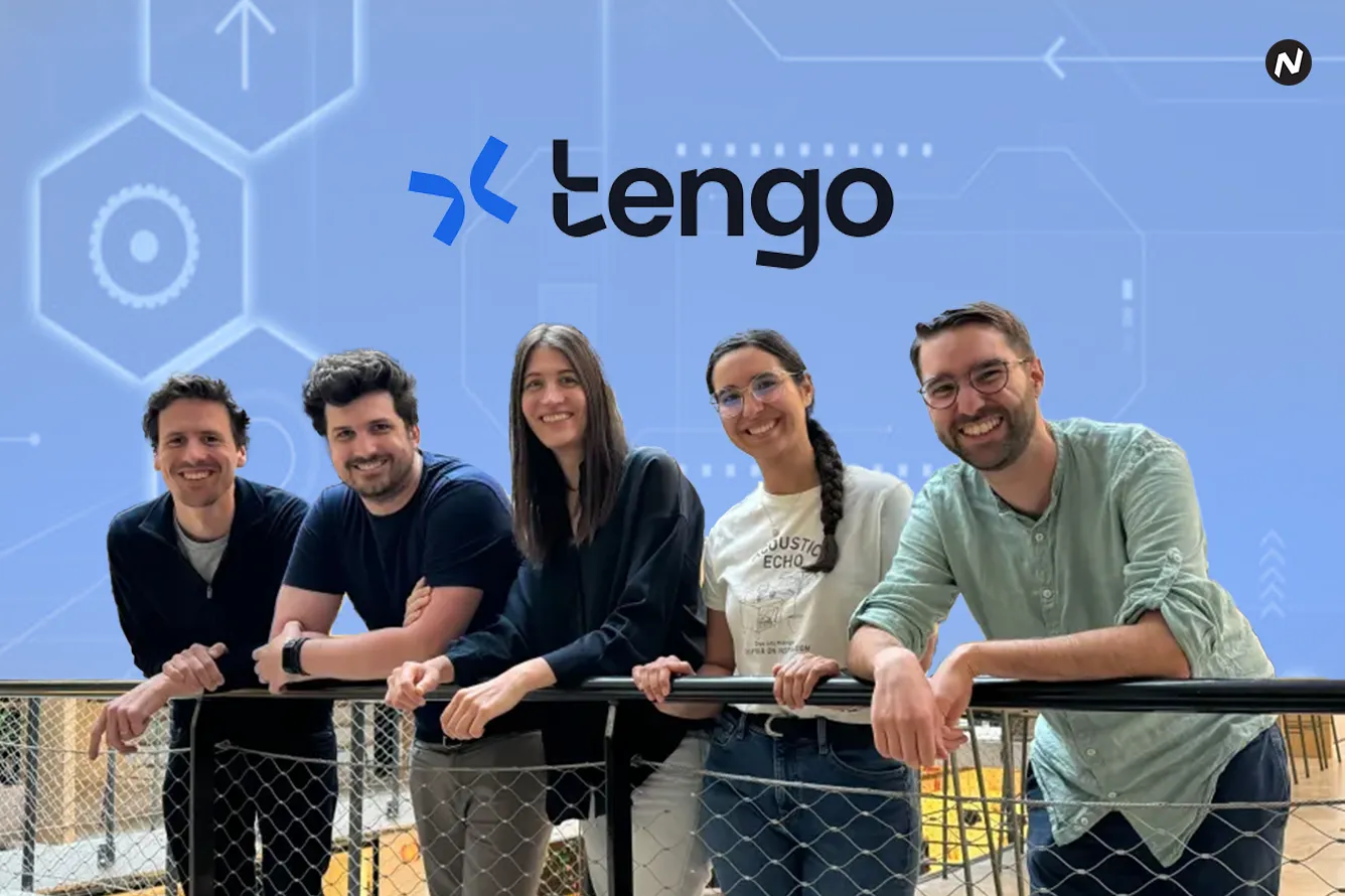 Tengo co-founder and CEO Hugues Renou; illustration of AI-powered public tender management platform.