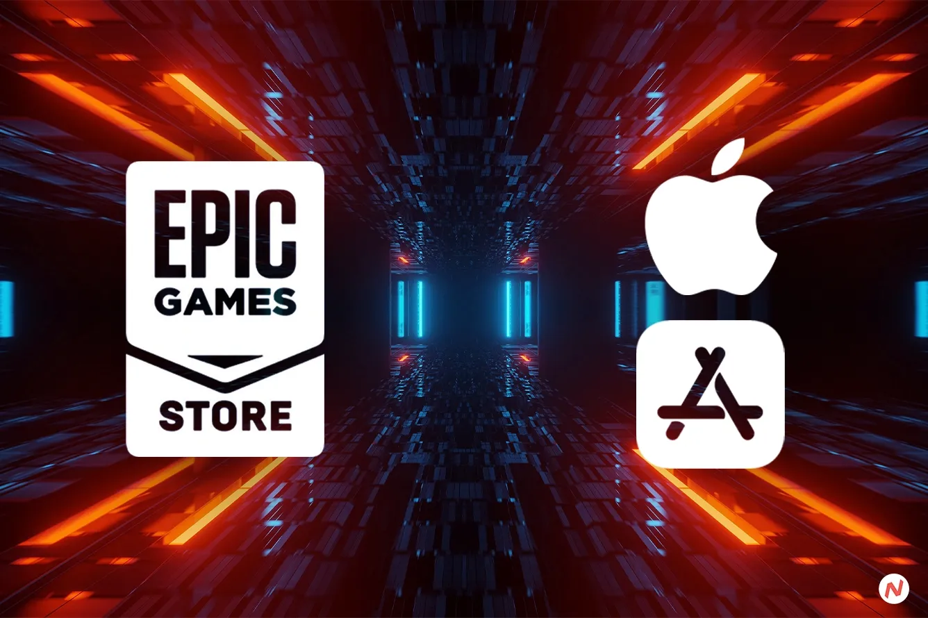 Epic Games logo and Apple App Store icon representing the legal dispute over iOS game store launch in the EU