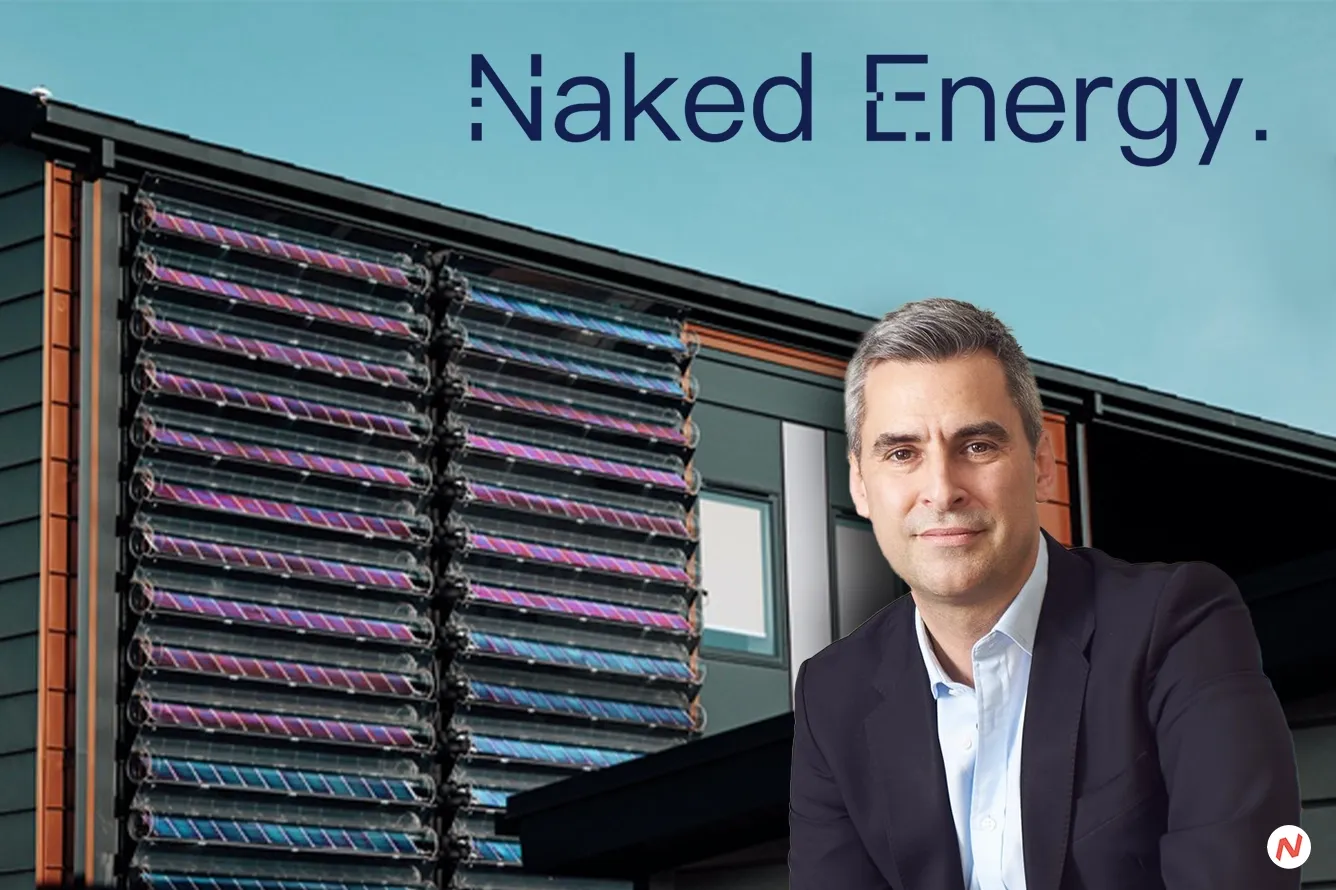 Naked Energy CEO Christophe Williams with the Virtu solar PV and thermal collector, following the £17M Series B funding round