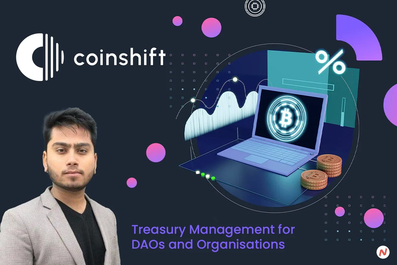 Coinshift platform for crypto treasury management with dashboard showing portfolio and cash flow analytics