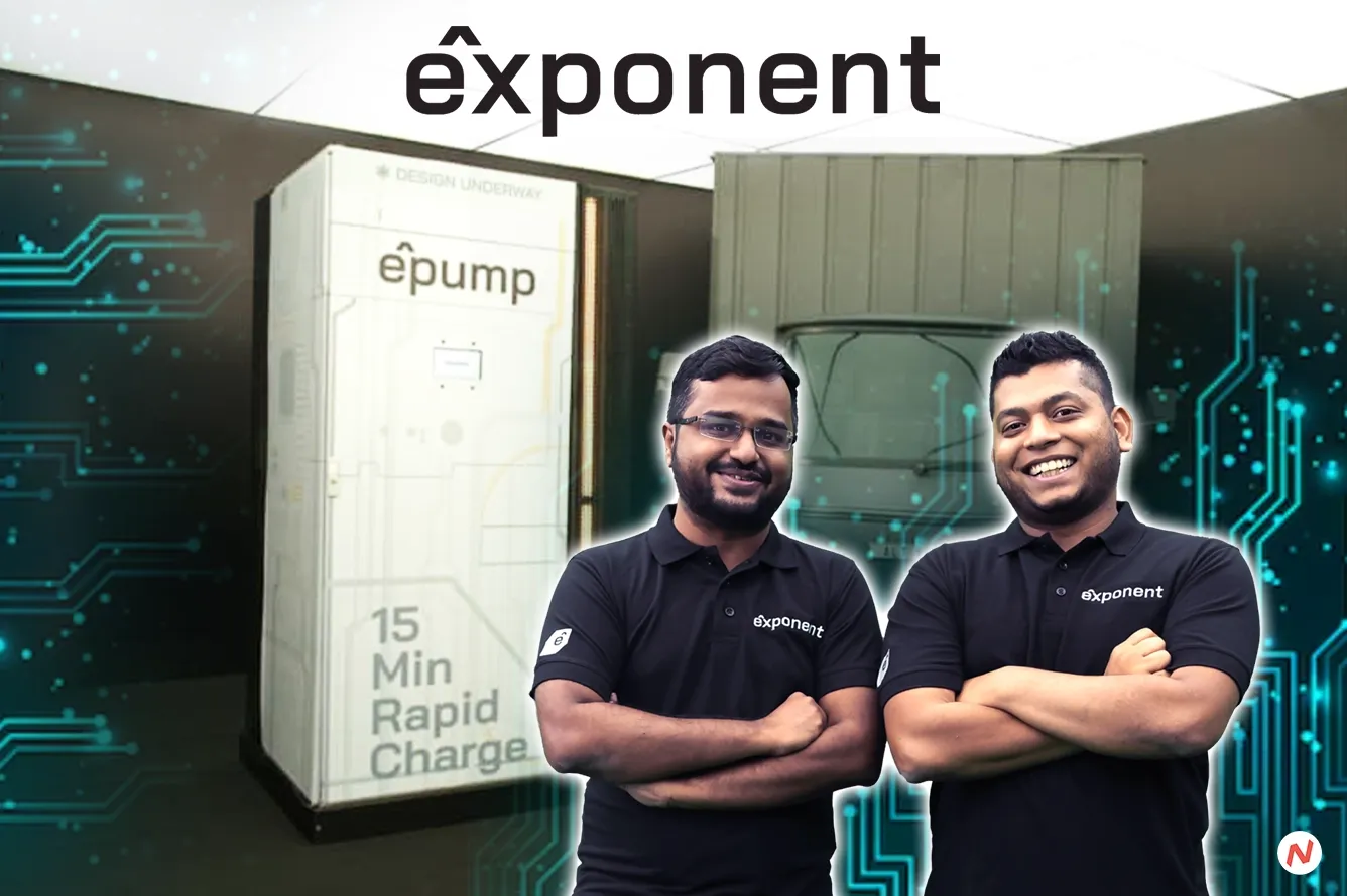 Exponent Energy logo and EV battery-swapping infrastructure for fast charging in India