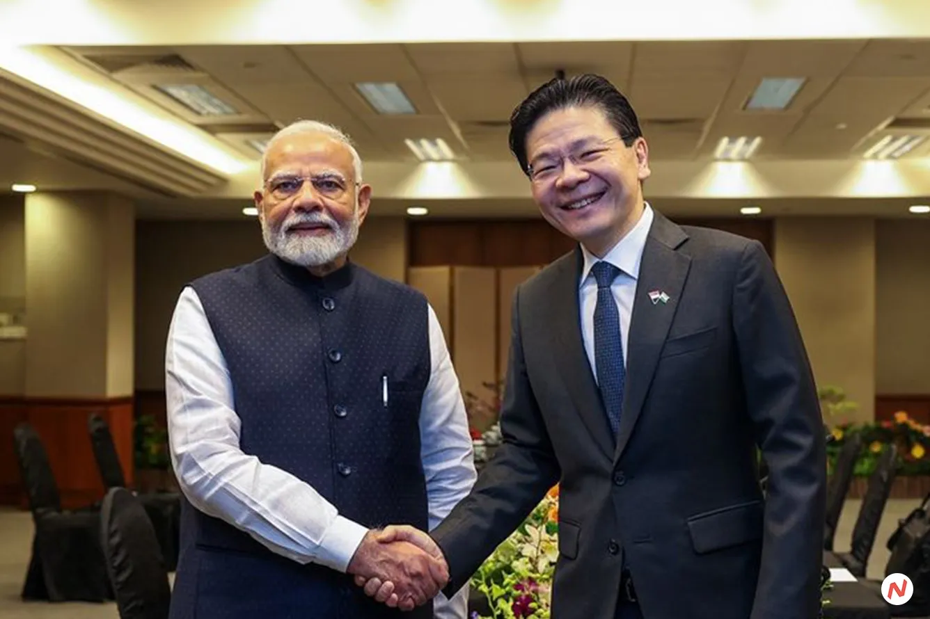 Indian PM Modi and Singapore PM Lawrence Wong at a meeting during Modi's two-day visit to Singapore