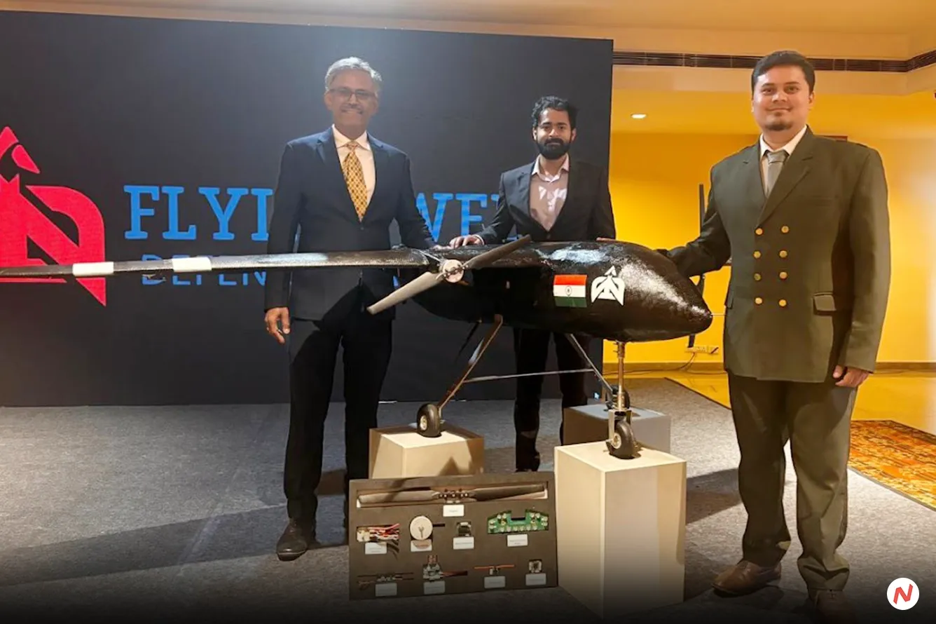 Flying Wedge Defence and Aerospace's FWD 200B, India's first homegrown unmanned bomber aircraft, after its successful maiden