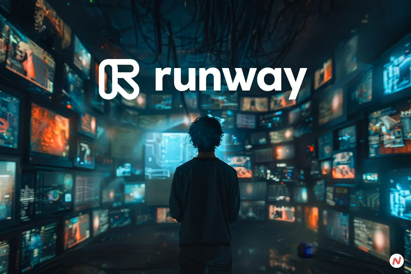 Runway logo and the Hundred Film Fund announcement for AI-generated video production grants