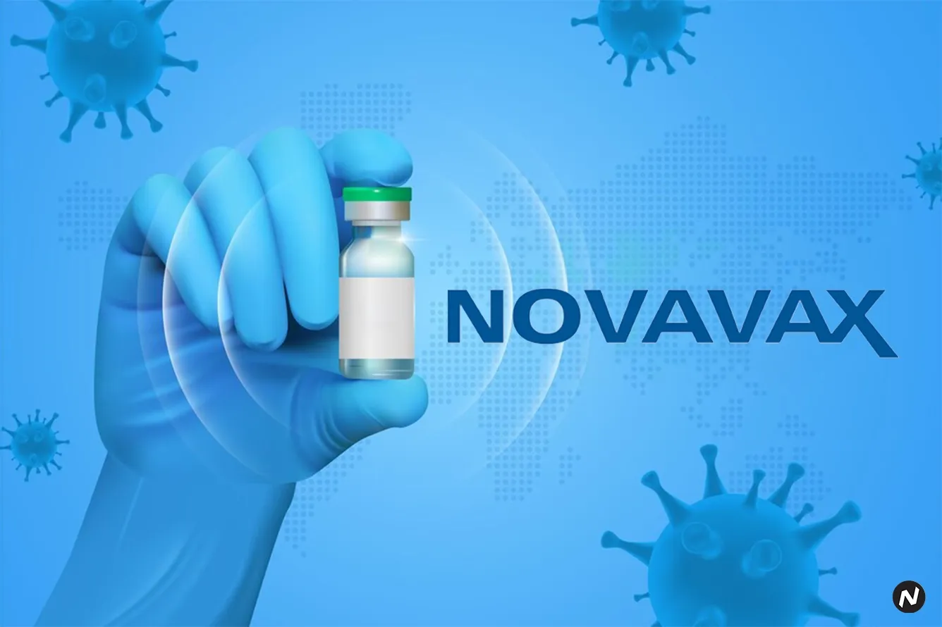 Novavax logo and vaccine vial: FDA lifts clinical hold on COVID-19-Influenza Combination and influenza vaccine candidates for