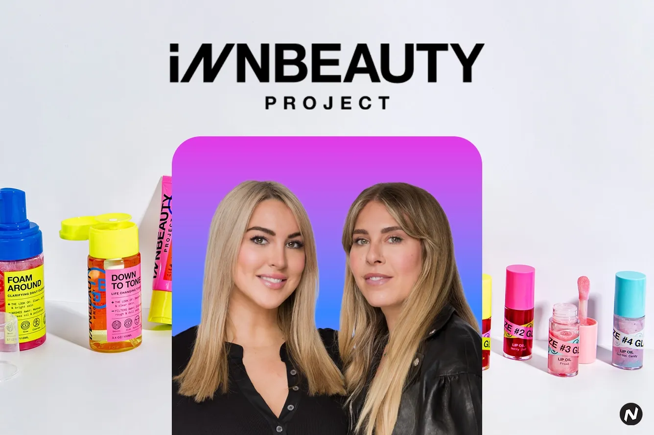 InnBeauty Project founders Alisa Metzger and Jen Shane with colorful skincare packaging and eco-friendly refillable container