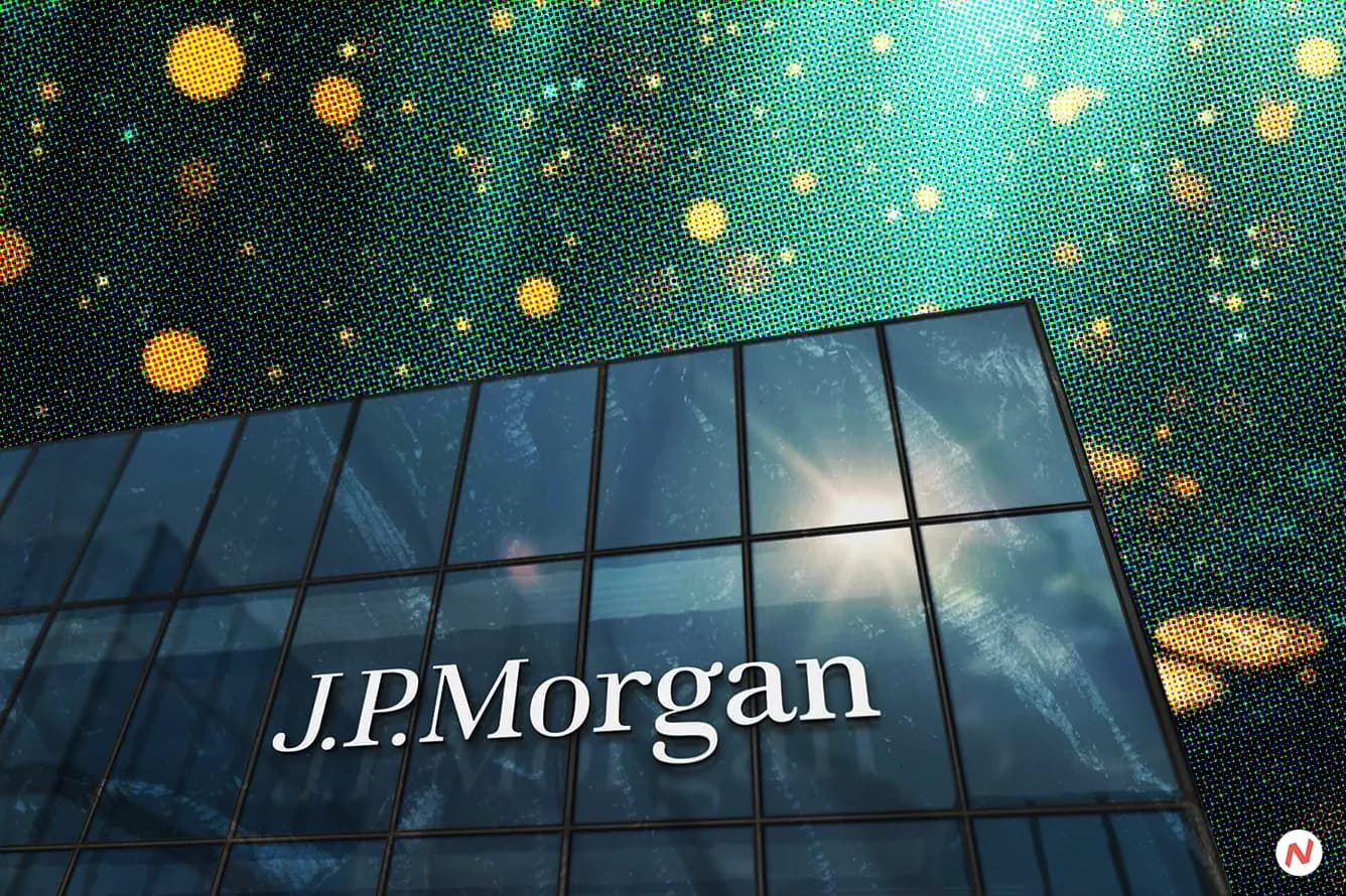 JPMorgan logo and charts illustrating crypto venture capital funding trends and recovery forecast