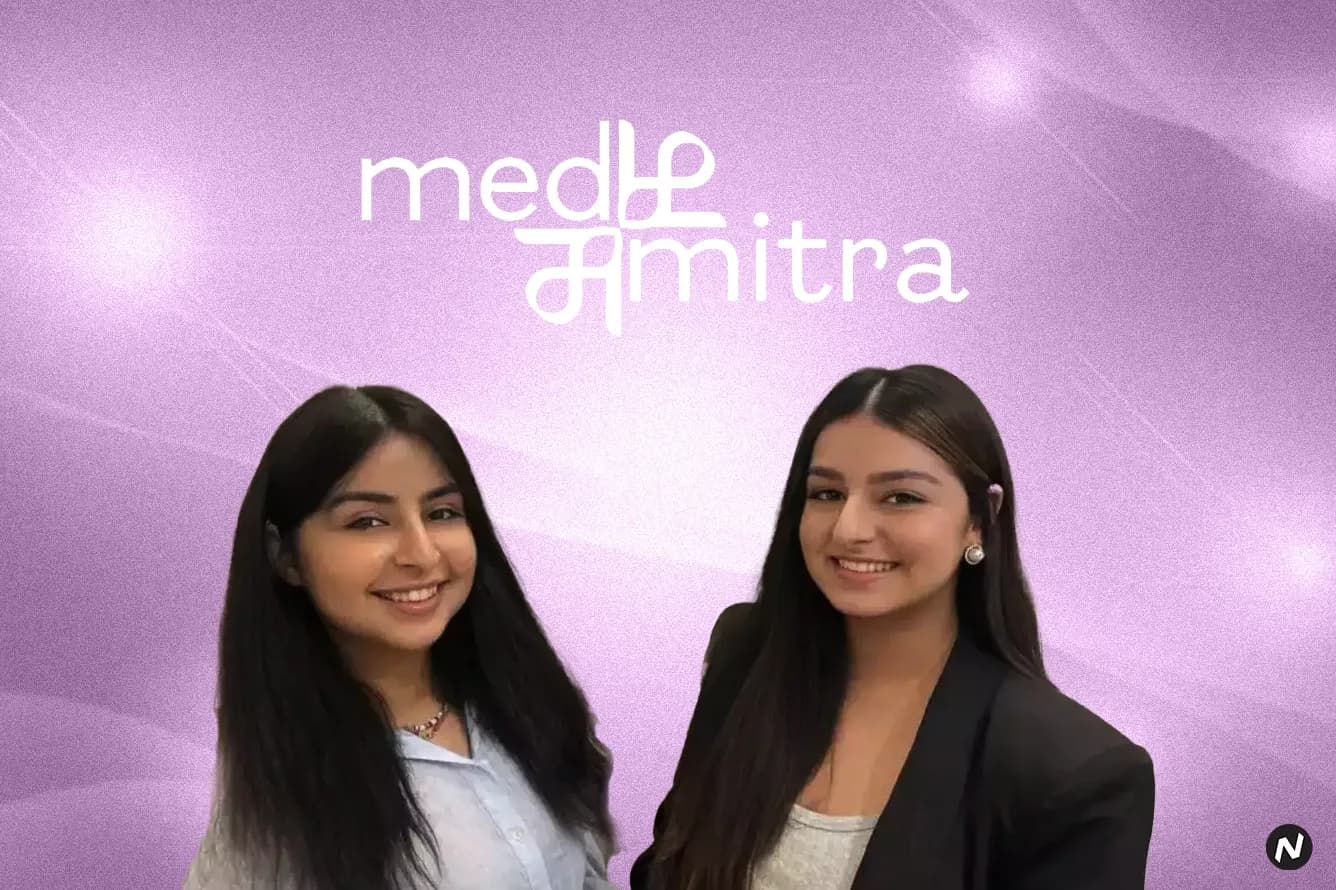 MedMitra AI co-founders with AI healthcare platform interface, showcasing autonomous AI agents for clinical decision support