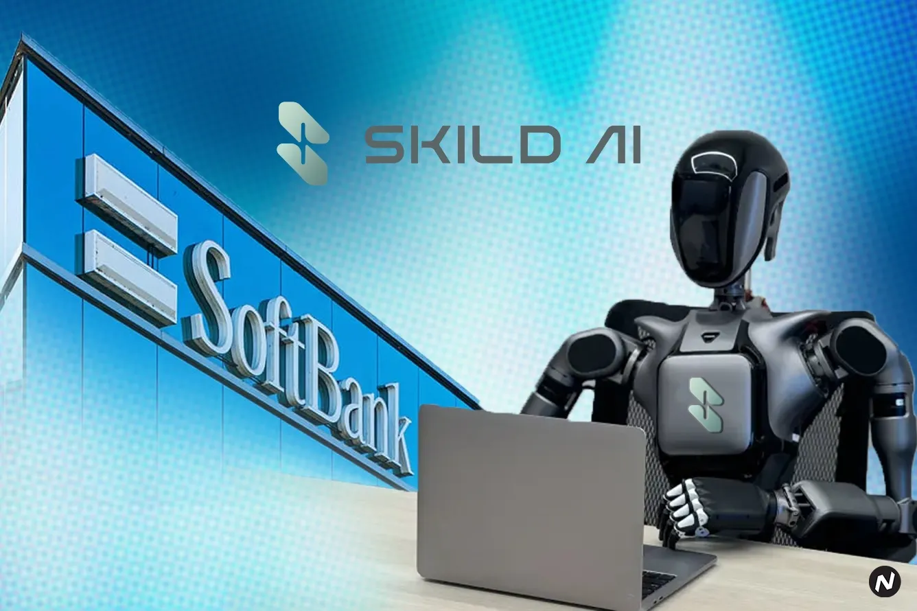 SkildAI founders Deepak Pathak and Abhinav Gupta, with SoftBank logo indicating potential $500M investment at $4B valuation