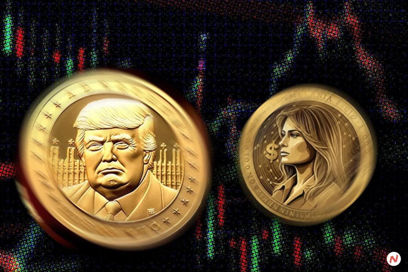 Official Trump (TRUMP) meme coin logo on a volatile price chart showing price drop and recovery