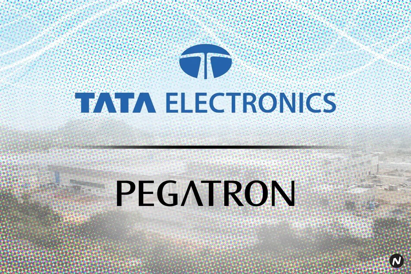 Tata Electronics logo and iPhone assembly plant near Chennai, India