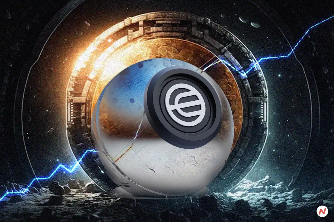 Worldcoin logo on a digital background, with text about the Stargate Project AI investment announcement
