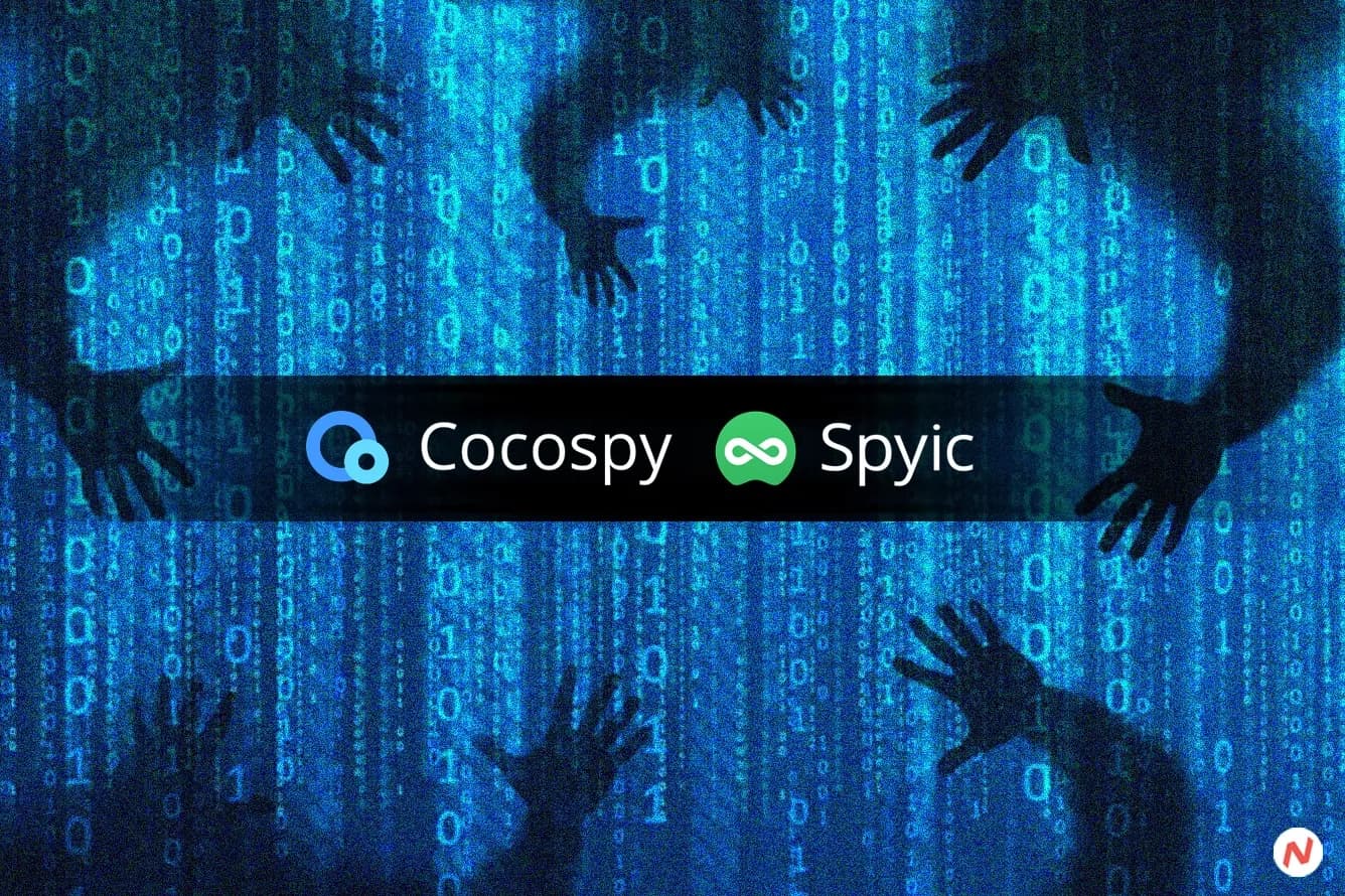 Illustration of a mobile phone display showing the locked apps Cocospy and Spyic, indicating a security breach exposing milli