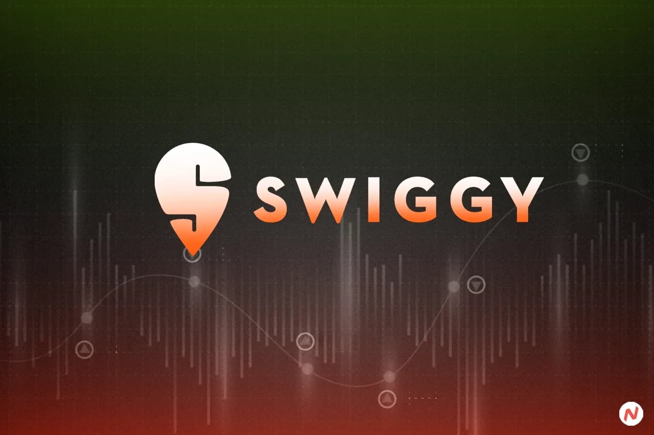 Swiggy logo on a stock market background, representing the company's share price decline after Q3 FY25 results