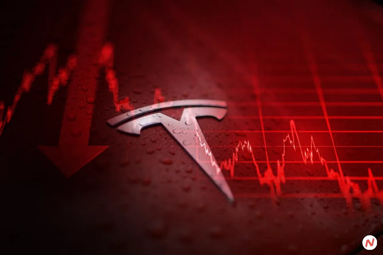 Tesla electric vehicles with European Union flag in background, representing sales decline in Europe