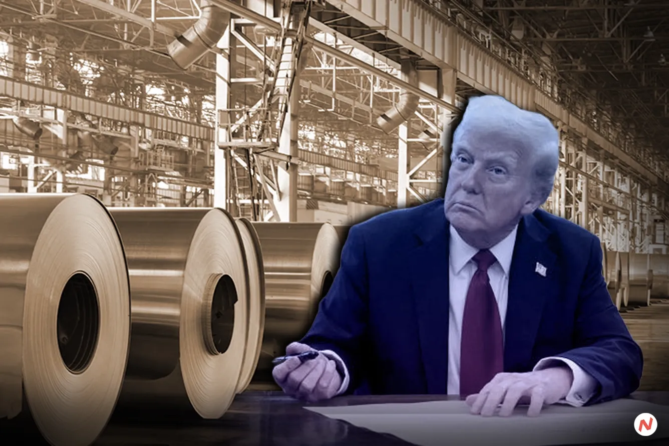 Steel factory or coils representing India's steel sector facing US tariffs and import pressures
