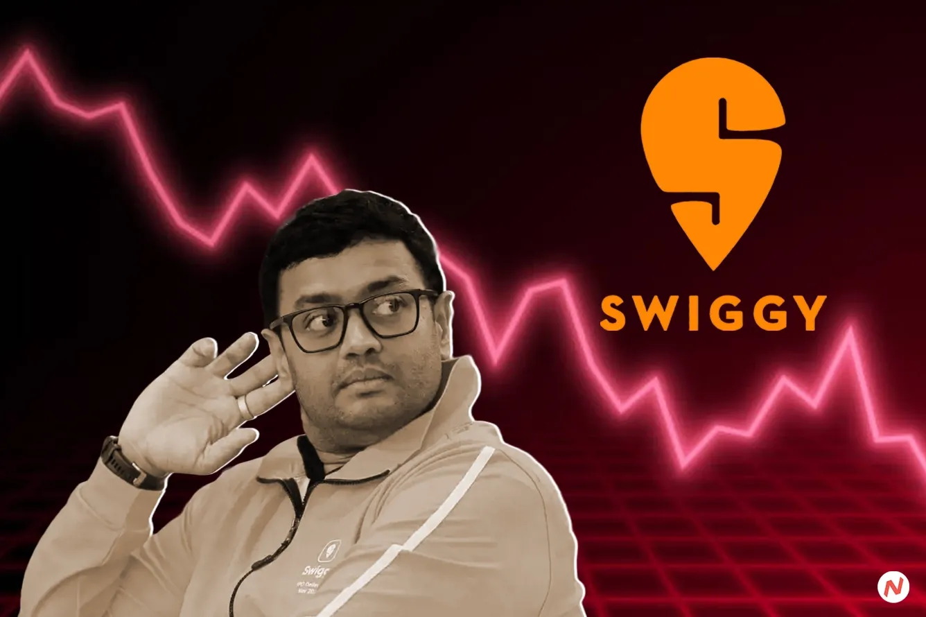 Swiggy logo or app interface as its stock drops below IPO price amid quick-commerce competition