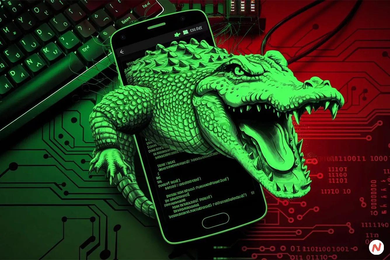 Android smartphone with a warning overlay about backing up a crypto wallet, representing the Crocodilus malware attack