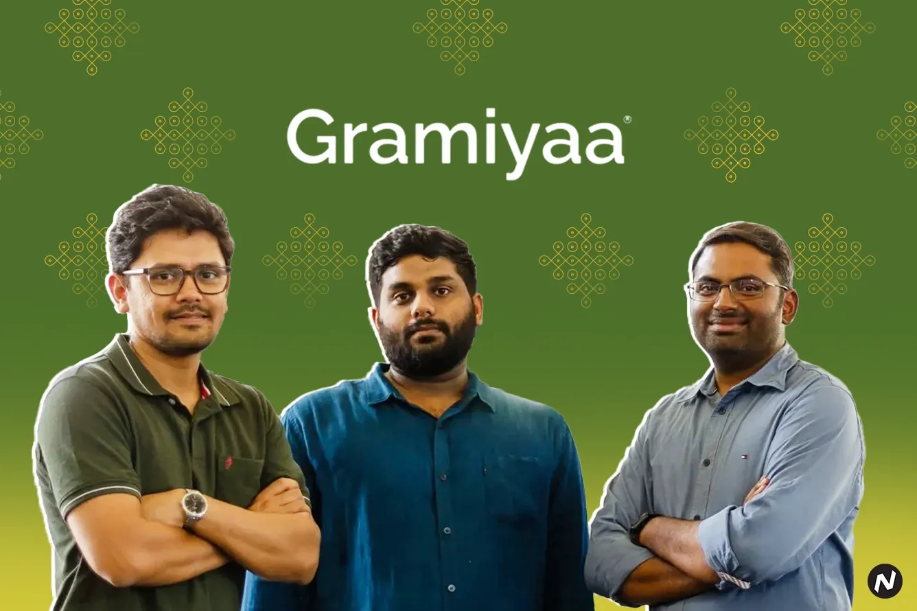 Gramiyaa cold-pressed oil brand founder Sibi Manivannan and product bottles