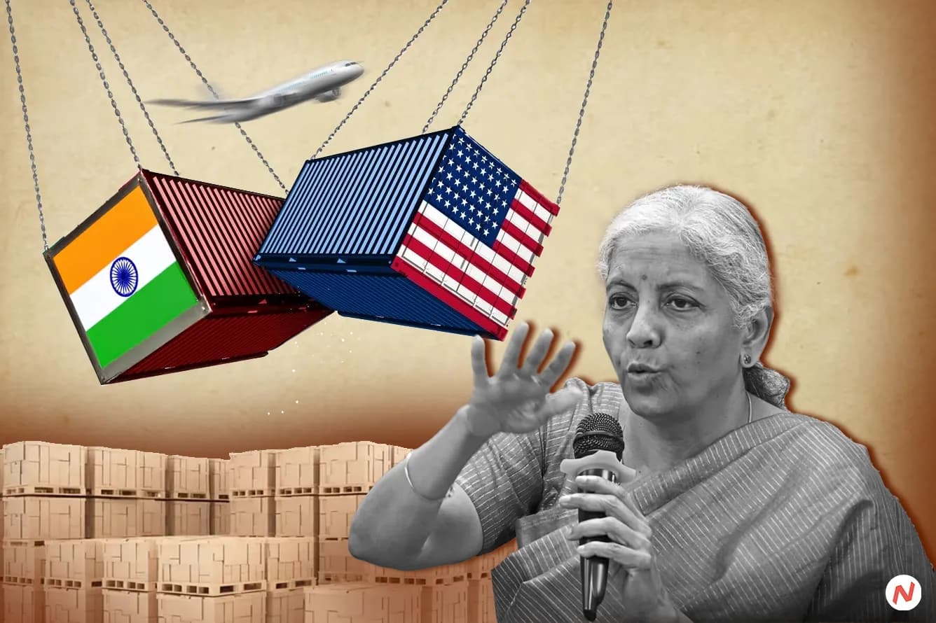 Nirmala Sitharaman and Piyush Goyal discussing US tariff negotiations with India