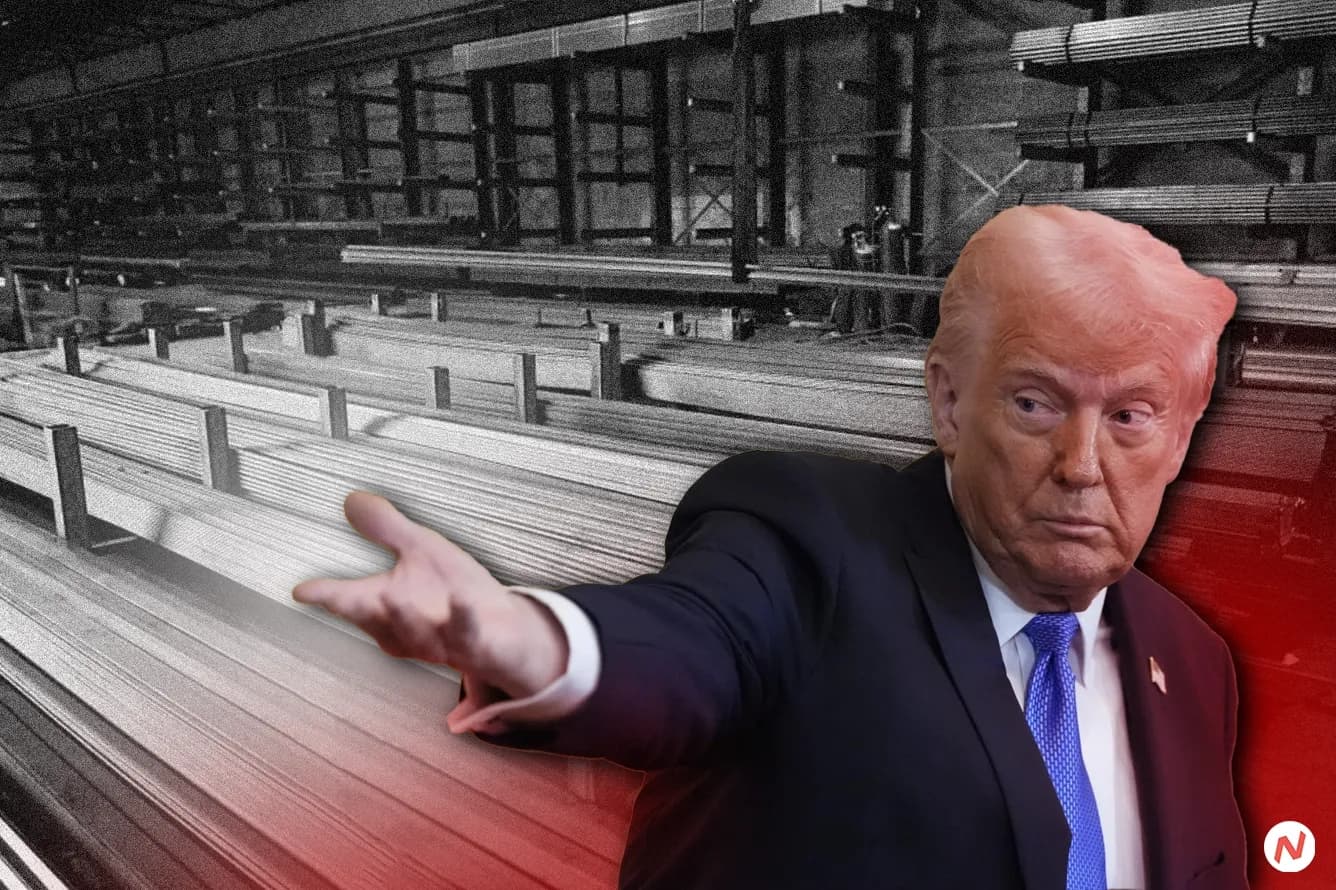 U.S. President Donald Trump and Canadian flag, representing the steel tariff dispute amid the trade war