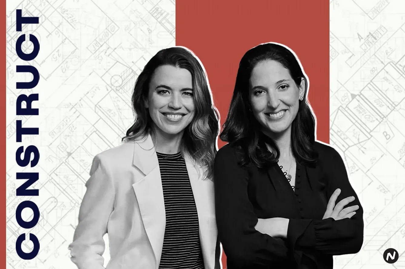 Construct Capital co-founders Dayna Grayson and Rachel Holt with firm logo