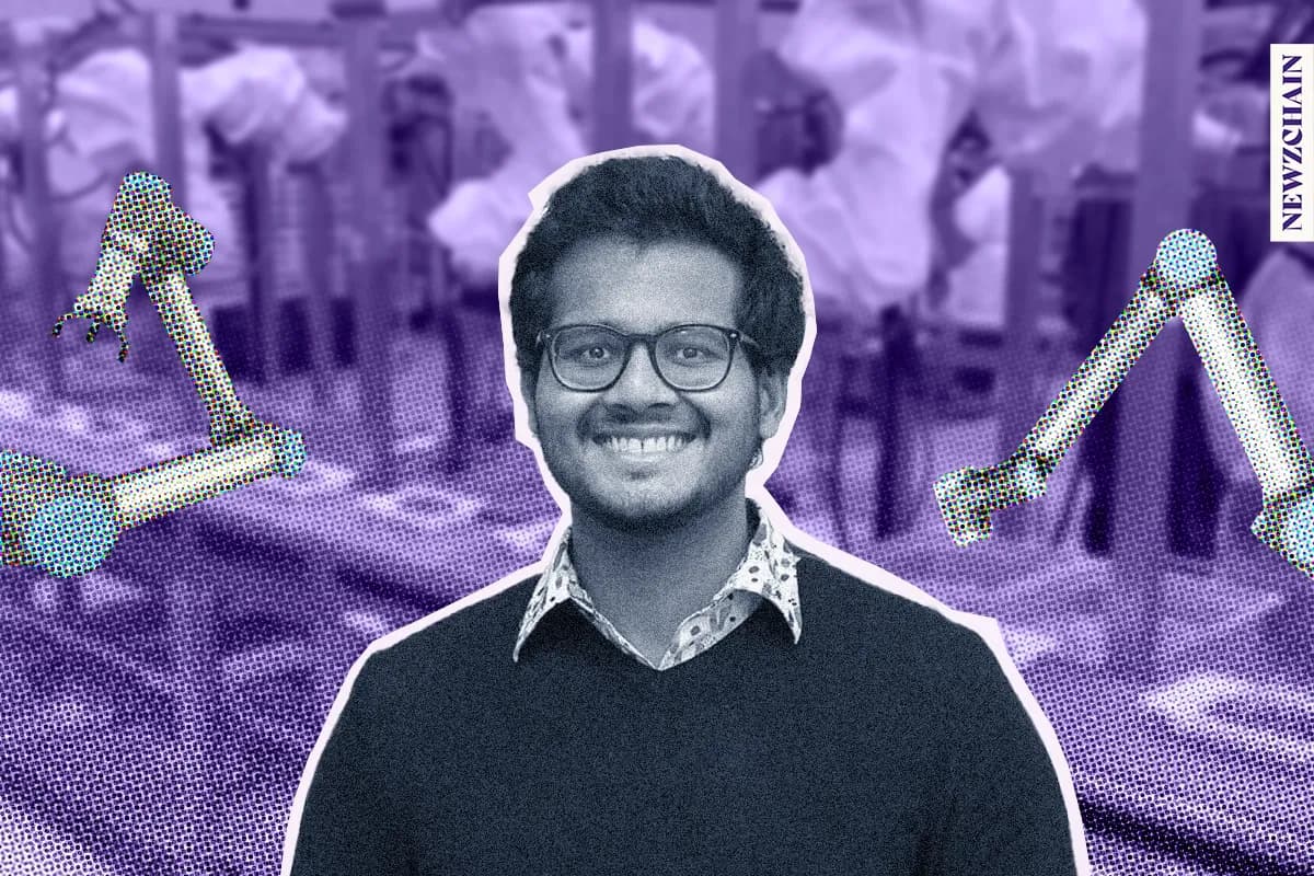 Chef Robotics founder Rajat Bhageria and robot preparing meals in a high-mix manufacturing facility