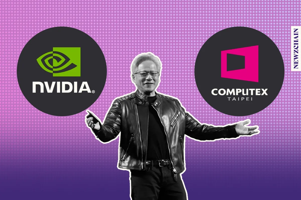 Nvidia CEO Jensen Huang at Computex 2025 in Taipei, highlighting AI advancements in server systems and robotics.